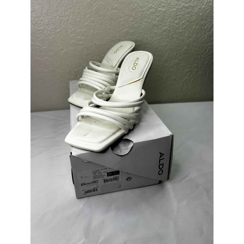 ALDO Harpa Strappy Heeled Mule Women's Size 7 White Leather Slip-on Sandals - Picture 8 of 9